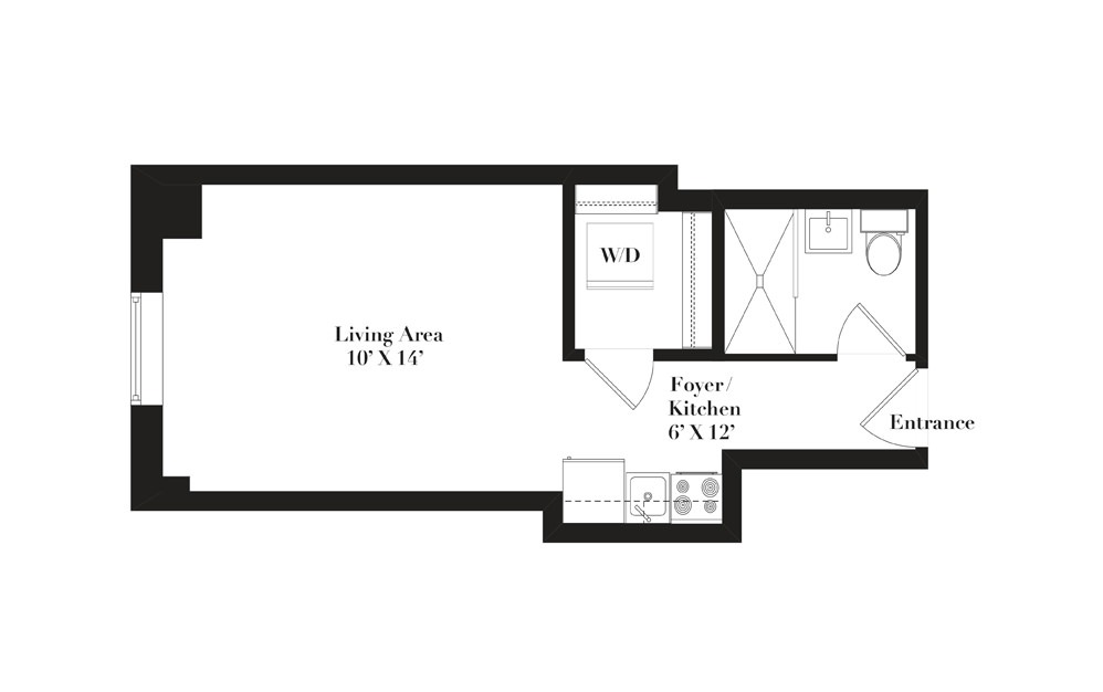 A10 - Studio floorplan layout with 1 bathroom and 293 - 316 square feet