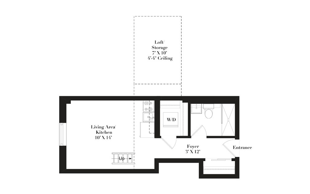 A4 - Studio floorplan layout with 1 bathroom and 298 - 304 square feet