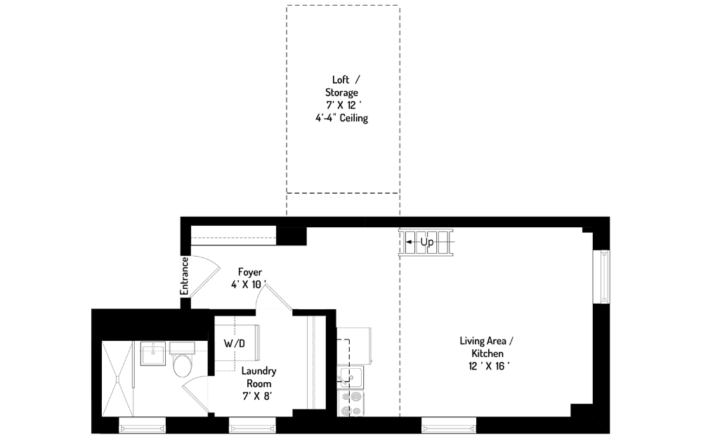 A8 - Studio floorplan layout with 1 bathroom and 425 square feet A8 - Studio floorplan layout with 1 bathroom and 425 square feet
