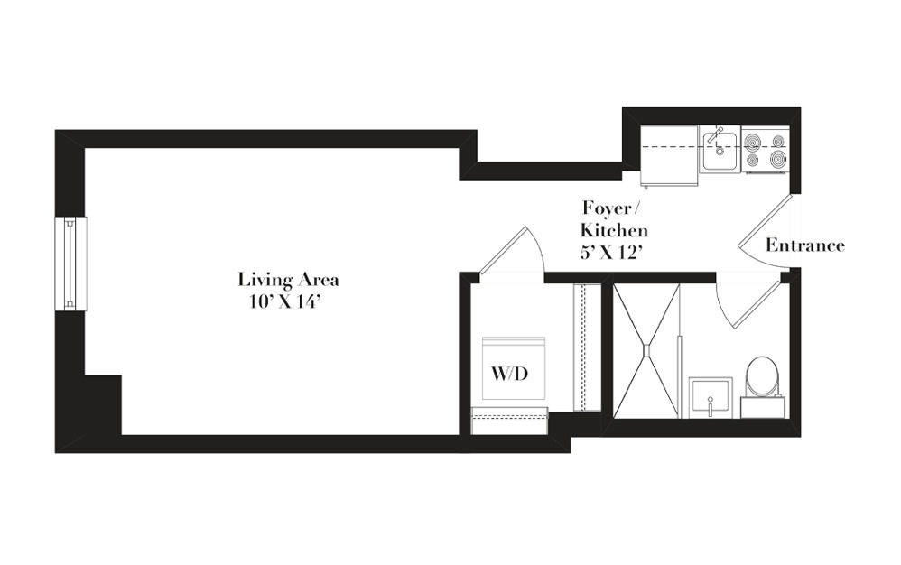 A9 - Studio floorplan layout with 1 bathroom and 295 - 317 square feet